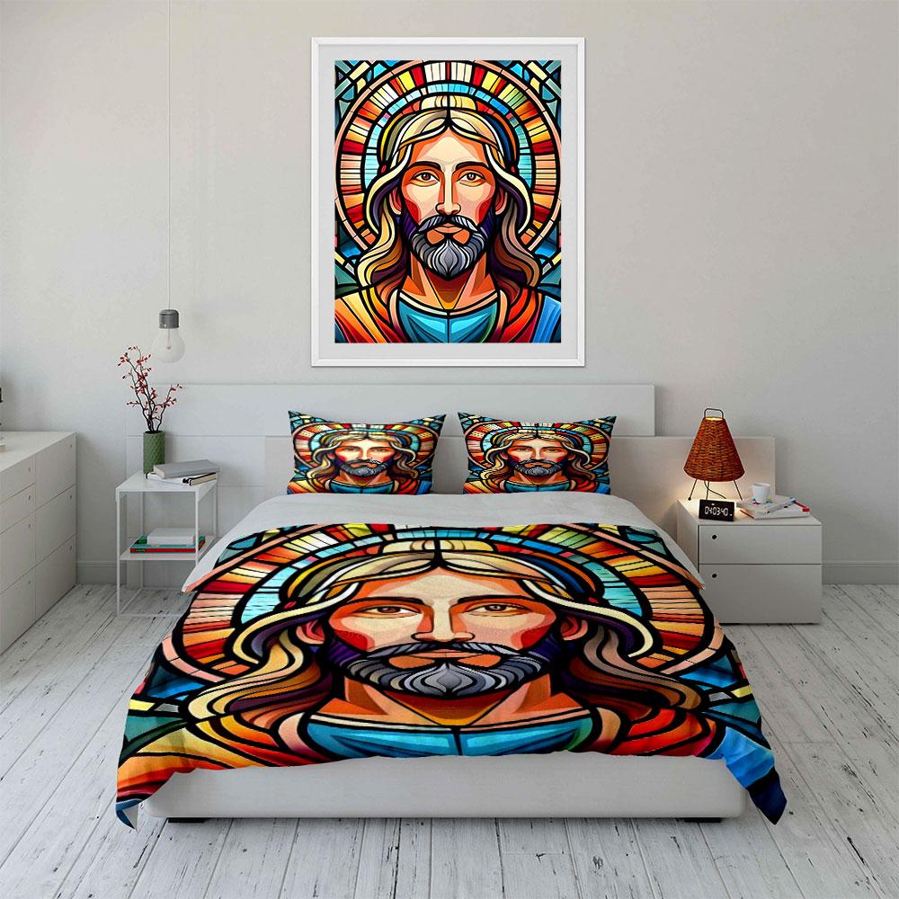 Stained-glass Jesus artwork. Bedding sets Duvet cover sets Duvet covers Pillowcases(1 * Duvet Cover 2 * Pillowcases without duvet insert)