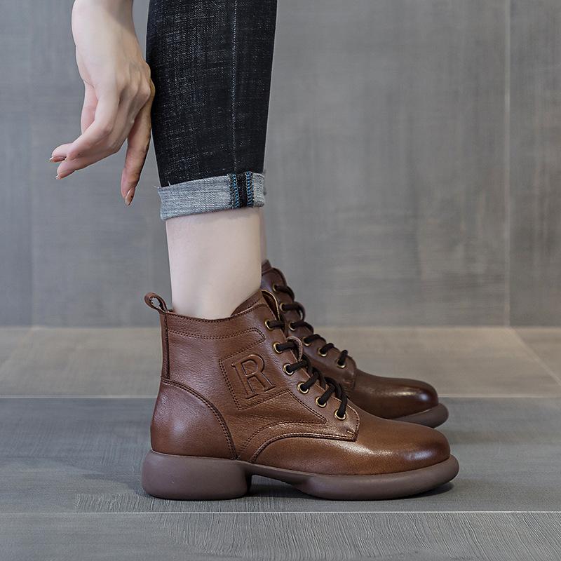 The first layer of cowhide Martin boots for women's 2025 autumn and winter new leather lace-up casual versatile short leather boots for women