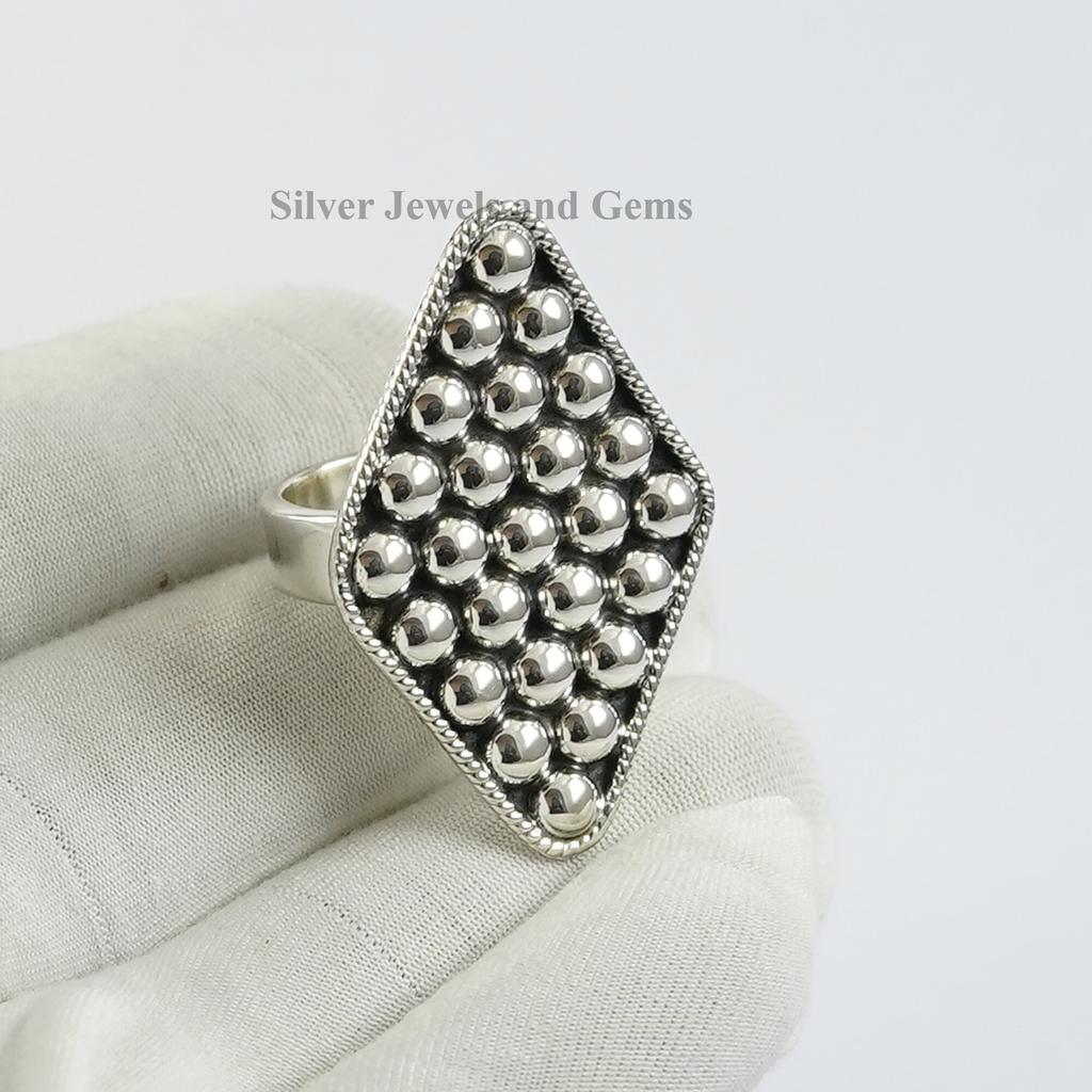 Sterling Silver Puffy Bead Ring: Adjustable Statement Band Ring