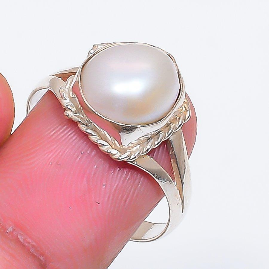 Natural Pearl Gemstone Handmade 925 Sterling Silver Jewelry Ring Size 9 ZS-1658