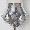 2025 Summer High Waist Zippered Pleated Silver PU Shorts for Women