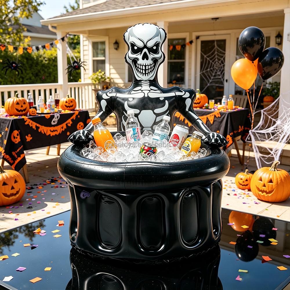 JOYEE PVC Inflatable Skeleton Cooler Blow up Halloween Ice Tub Inflatable Drink Holder for Halloween Party