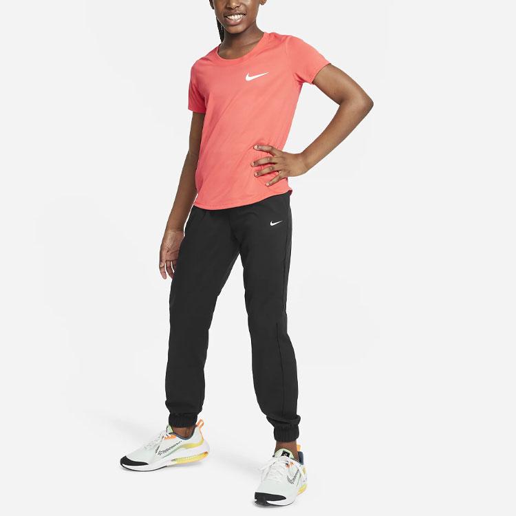Nike Casual Joggers Solid Color Logo Drawstring Training Kids Bottoms Black FD2857-010