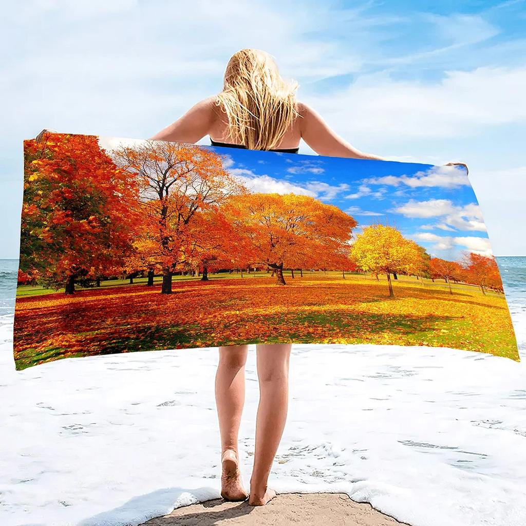 Microfiber Beach Towel,Absorbent Fall Bath Towel Oversized,Quick Dry Maple Leaf Beach Towel for Adult,Sand Free Swim Beach Towel