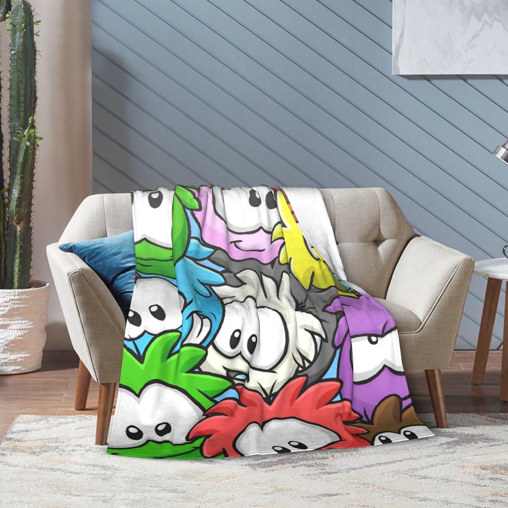 Club Penguin Rainbow Puffle Fleece Throw Blankets Community Game for Bedroom Knitted Blanket Travel Thin Portable Quilt