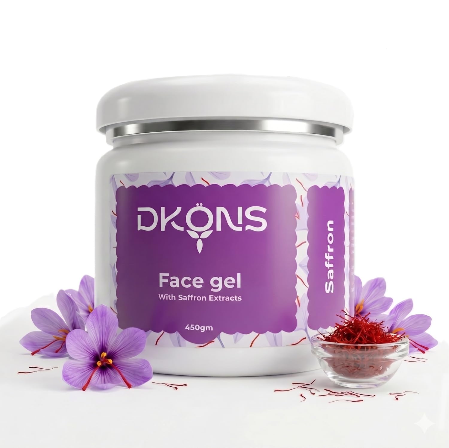 DKÖNS Saffron Face Gel with Saffron Extracts, 450g, Improve Skin tone and reduces dullness, Brightening and Hydrating, Gel Form, for All Skin Types