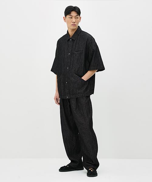 ERRORS EXCEPTED Ldp128Bk Pleated Linen Denim Pants (Black)