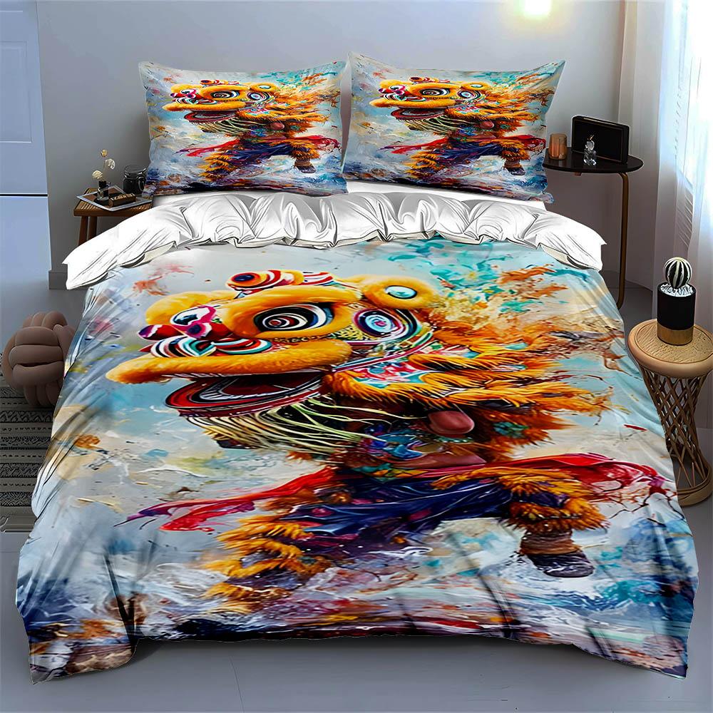 Vibrant Lion Dance. Bedding Duvet Cover Sets Duvet Covers Pillowcases Gifts (1 * Duvet Cover 2 * Pillowcases, Without Duvet Insert)