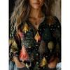 Christmas Style Women's Long-Sleeve Collared Breathable Shirt Relaxed Fit Plus Size Women's Christmas Party Top