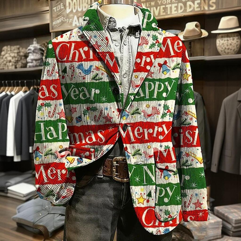 Men's Printed Corduroy Warm Pocket Suit Jacket Cardigan Men's Casual Suit
