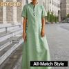 Women's Fashion Summer Spring Solid Color Print V-Neck Short Sleeve Casual Dresses
