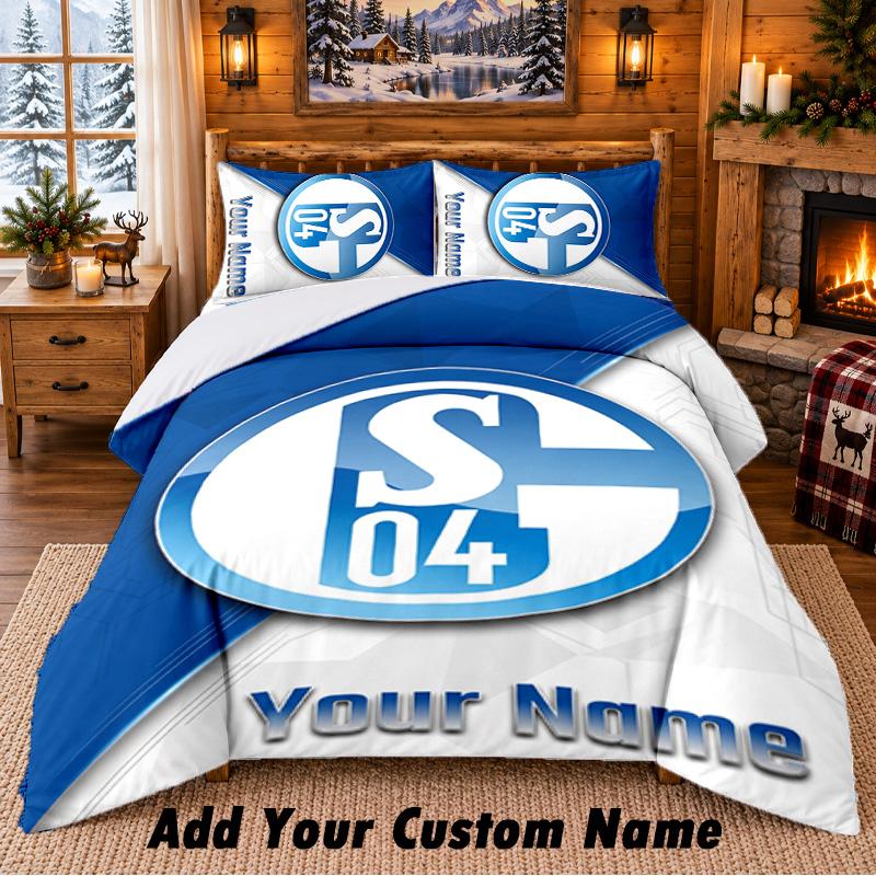 Schalke 04 FC Pattern Bedding 3Pcs Set Custom Name, Bed Sheet And Pillowcases For Home Bedroom