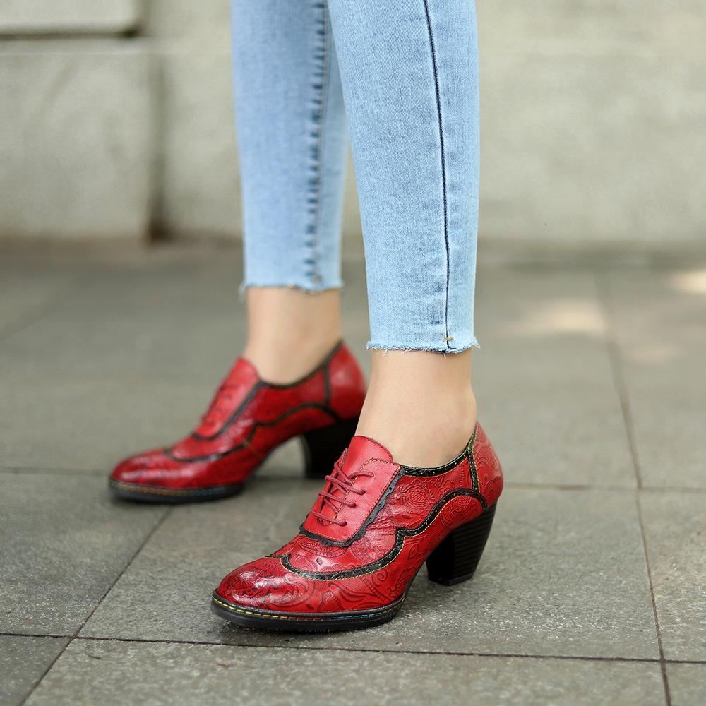 Dámské Boty Lodičky Retro Vysoké podpatky Pravá kůže Špičatá špička Ruční výroba Dámské Šněrovací boty