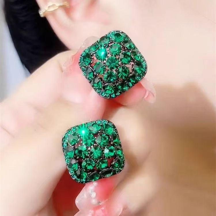 Elegant Green Zircon Square Stud Earrings for Women