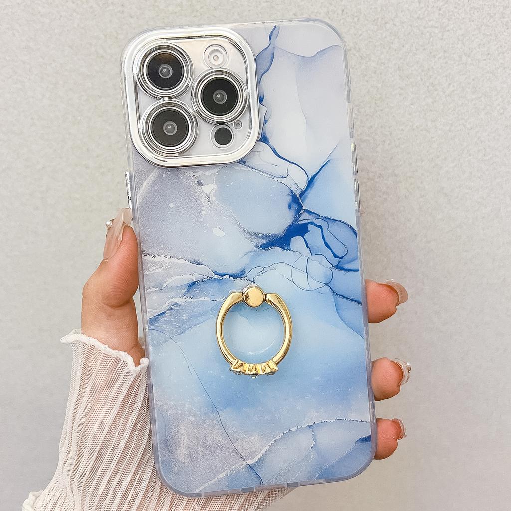 Galvanisiertes IMD Marmormuster, Geeignet für iPhone16 Handyhülle Ringständer 15promax Schutzhülle