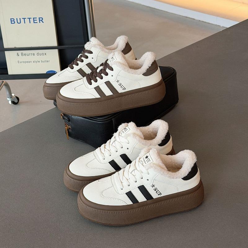Autumn and Winter New Velvet Thick-soled German Training Shoes Women's Versatile Casual Shoes Small Lightweight Board Shoes Popular Cotton Shoes
