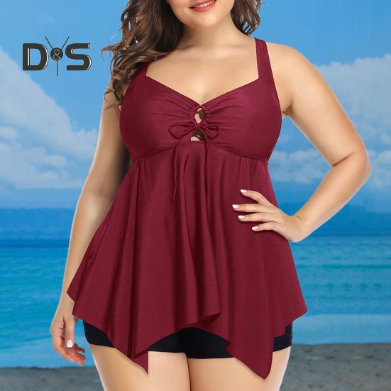 Ensemble tankini 2 pièces pour femme, col carré, ourlet fluide, maillot de bain fendu, séchage rapide, vêtements de plage