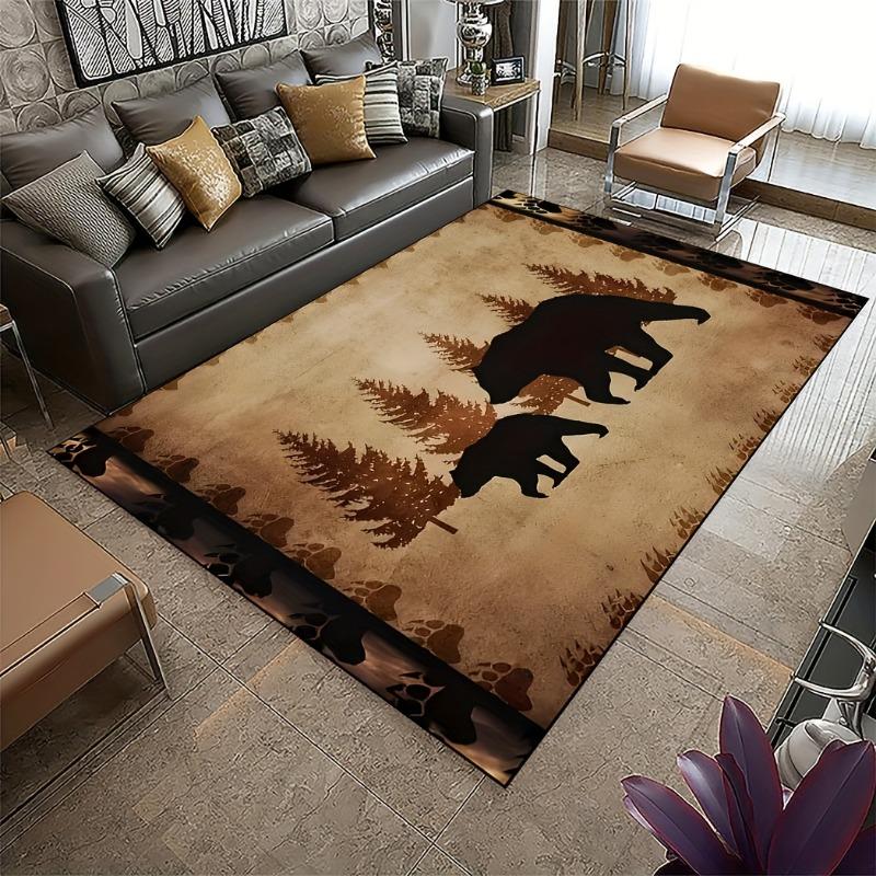 1pc Brown Bear Pattern Area Rug Stain Resistant Indoor Outdoor Entrance Door Non-Slip Soft Comfortable Living Bedroom Floor Mat