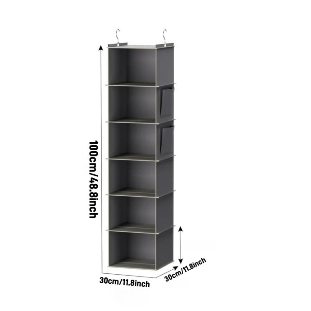 

Hanging Closet Organizer and Storage, Foldable 6-Shelf Closet Hanging Storage Shelves with 2 Hooks for Shoe Cap Clothes Pants 6