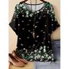 XL-7XL Übergröße Damen T-Shirts Damen O-Ausschnitt Mode 3D Floral Farbbedrucktes Oberteil Kurzarm T-shirt