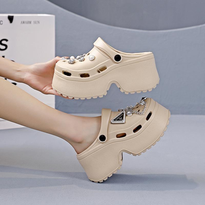 

Туфли женские Hole 2024 года, новая летняя верхняя одежда на толстой подошве, нескользящая, дезодорирующая, пляжная сумка, тапочки eva 7 36-37 бежевый