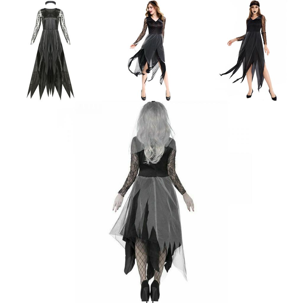Dark Vampire Bride Halloween Costume For Women With Lace Polyester For Cosplay And Party