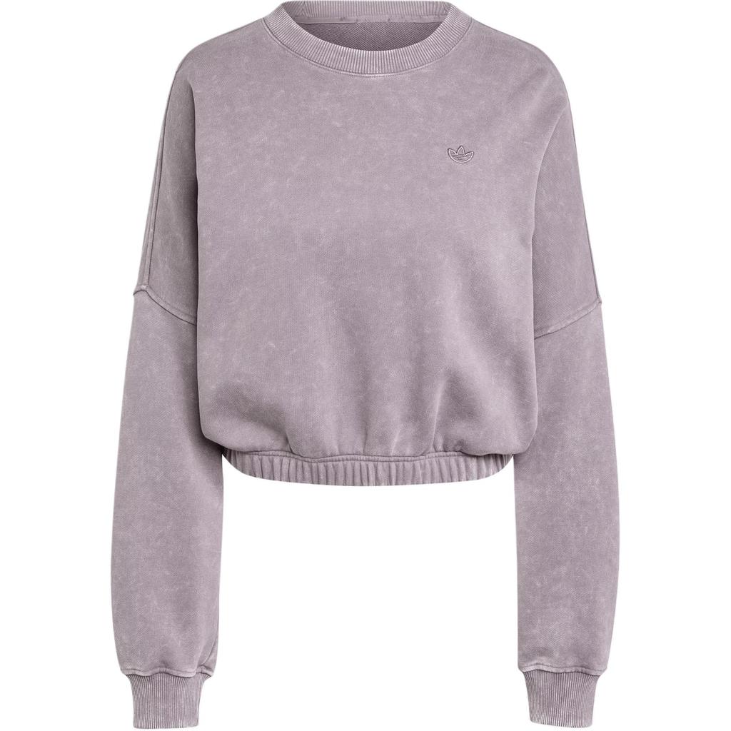 Adidas Originals Premium Essentials Washed Crew Neck Loose Fit Solid Color Long Sleeve Cropped Sweatshirt Women Sweatshirt Shadow-Grey IY7397