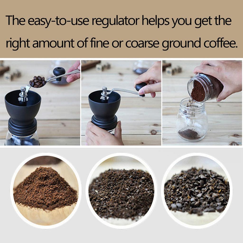 Manual Coffee Grinder Set with Conical Ceramic Burrs, Small Manual Coffee Grinder, Adjustable Coarse and Fine Grinding, Includes 2 Glass Jars, Brush,