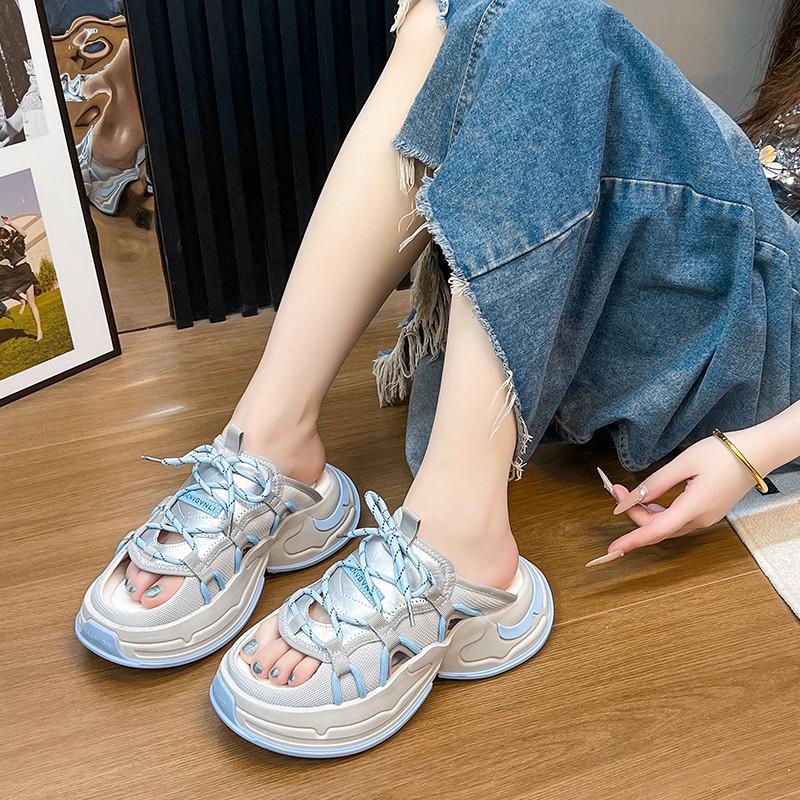 Lightweight American retro non-slip thick-soled sports slippers for women's summer wear 2025 new versatile soft-soled sandals shoes