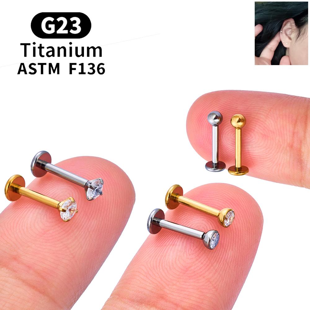 10 PZ Titanio ASTM F136 G23 Piercing Labret Anello Labbra Stud Orecchino CZ Orecchio Trago Cartilagine Helix Daith Pierc Gioielli 16/18/20g