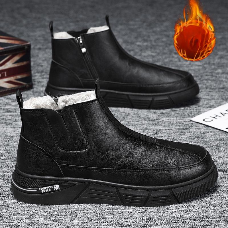 

Зимние ботинки мужские высокие ботинки мужские зимние новые бархатные теплые хлопковые ботинки британский стиль мужские утолщенные хлопковые ботинки Tide 44 чёрный