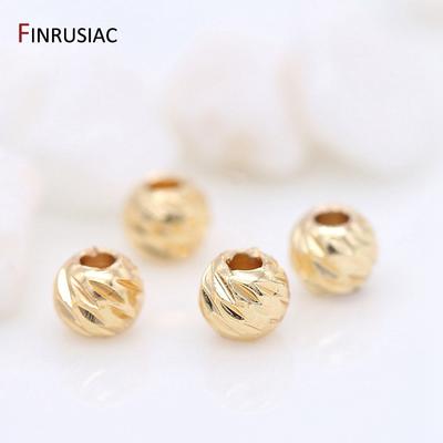 14K Gold Plated Brass 2.5/3/4mm Round Spacer Beads Cutting Pattern Beads For DIY Jewellery Bracelet Necklace Making Accessories