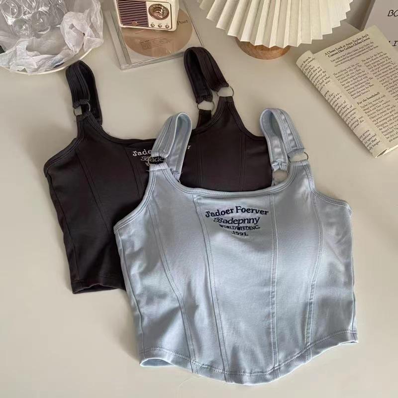 Small Suspenders with Chest Pads, Vest, Women's High-end Letter Embroidery, Thin Inside, Slim Outside, Spice Girl Pure Desire Top