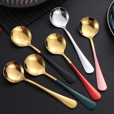 1Pcs Round Stainless Steel Soup Spoons 17cm Tableware Stirring Spoon Dishwasher Coffee Kitchen Tool for Dessert Coffee