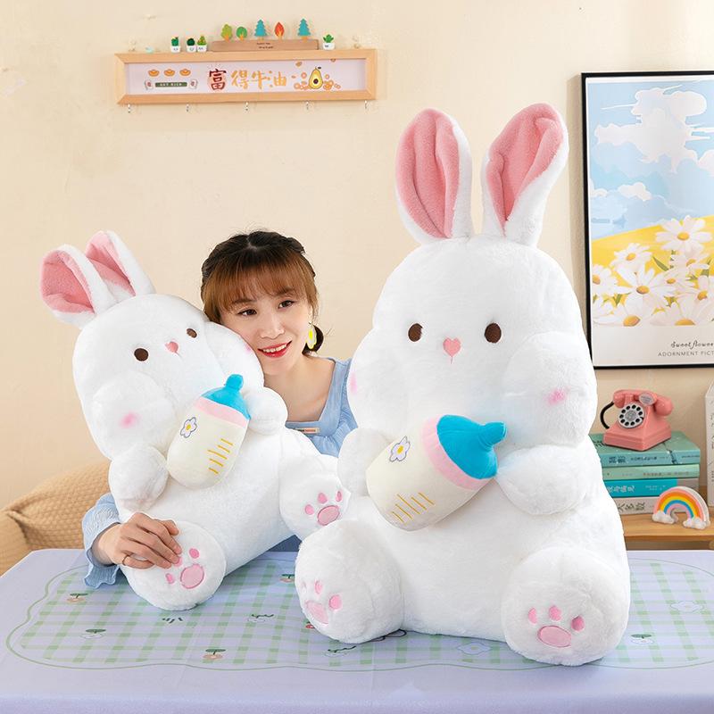 Cute Soft Cute Bottle Rabbit Plush Toy Doll Children Soothing Rag Doll Birthday Gift Throw Pillow Girl