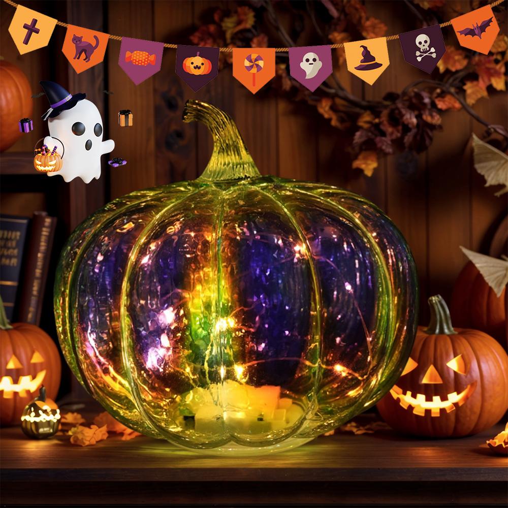 Halloween LED Pumpkin Lantern Halloween Glass Pumpkin Shape Lantern Home Halloween Decor Pumpkin Lights Lamp Decorations