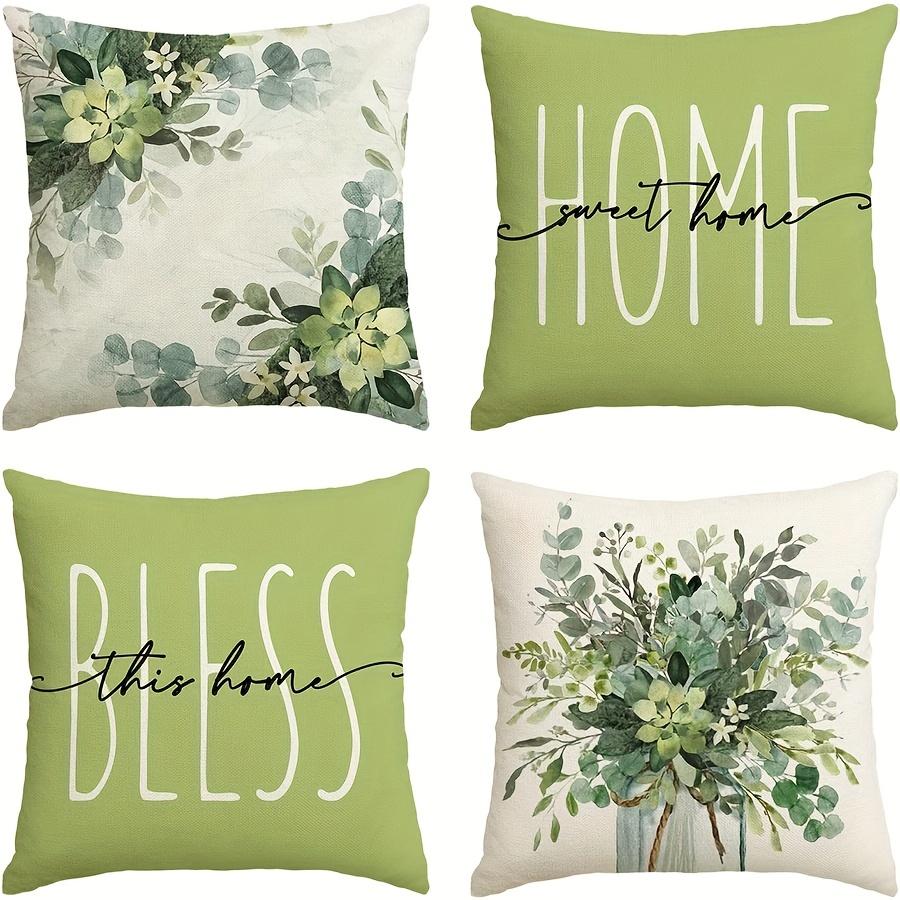 

4 шт. льняные наволочки с листьями эвкалипта, зеленые наволочки, для гостиной, спальни, дивана, домашний декор 45 см