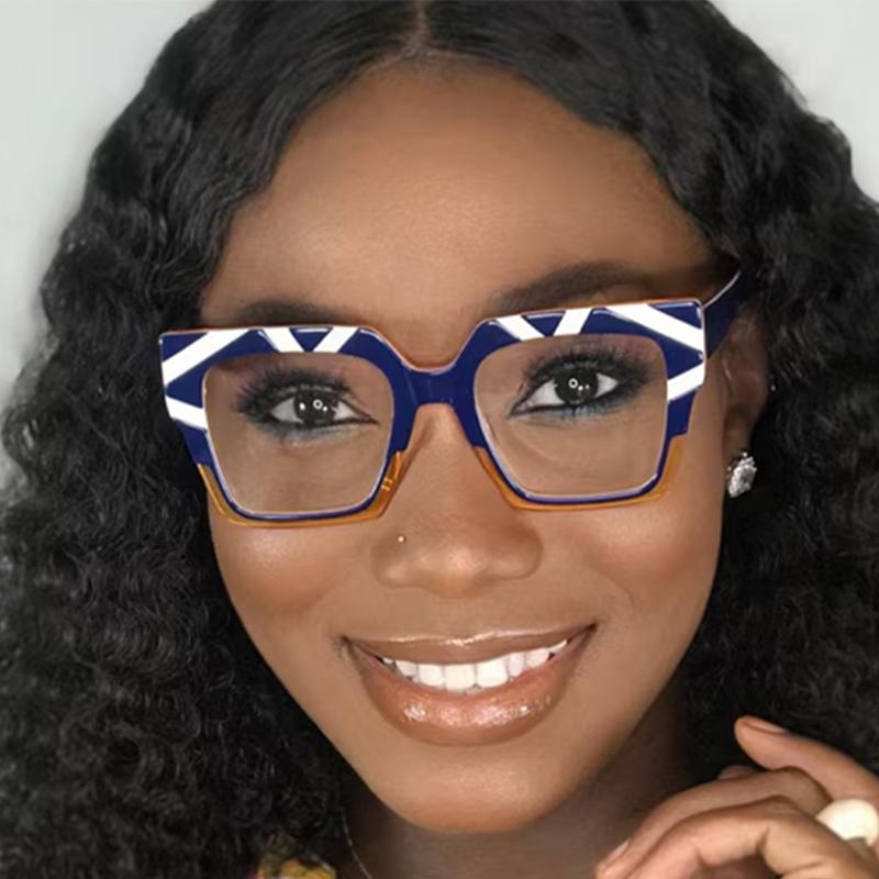 Neuer Stil Katzenaugenrahmen für Brillen Damen Persönlichkeit Farbblock Brillen Anti-Blau Klares Glas Nicht-verschreibungspflichtige Brillen