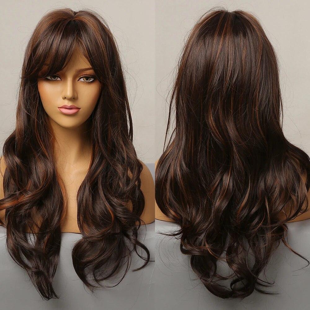 Long Wave Synthetic Wigs Ombre Black Blonde Wig with Side Bangs Heat Resistant Fiber Daily Party Hair Cosplay Wigs for Women