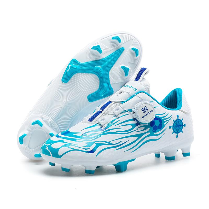 Drehknopf Kinderfußballschuhe Jungen Grund- und Sekundarschule Sonderspiele Fußballschuhe mit gebrochenen Stollen Rutschfeste Sportschuhe mit langen Stollen