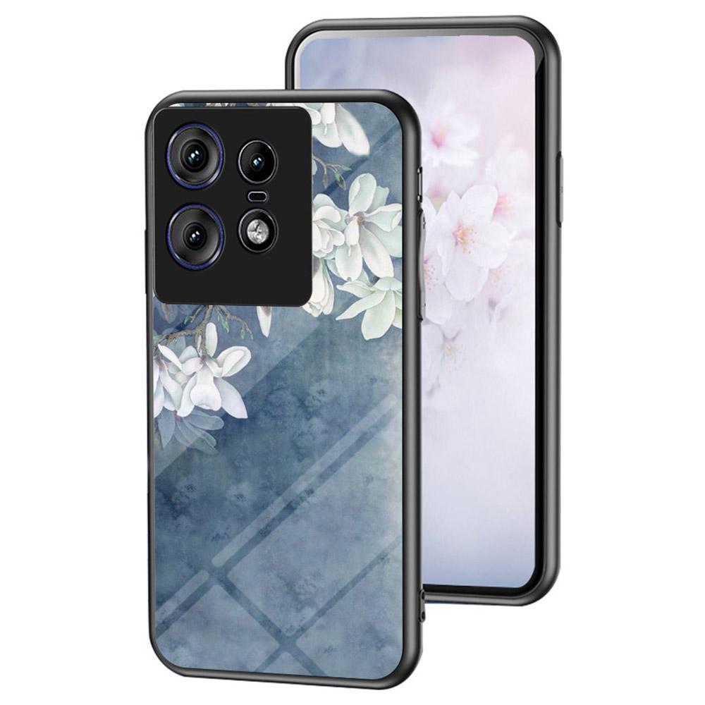 

For Motorola Edge 50 Pro 5G Case Floral Pattern TPU+Tempered Glass Protective Phone Cover Chinese Rose