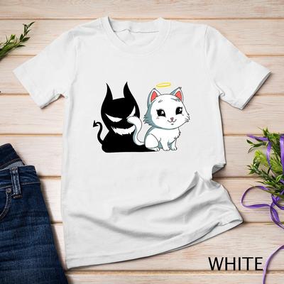 Grappig Engel Duivel Kat T-shirt Lief Dierbaar Kitty Demon Unisex T-shirt