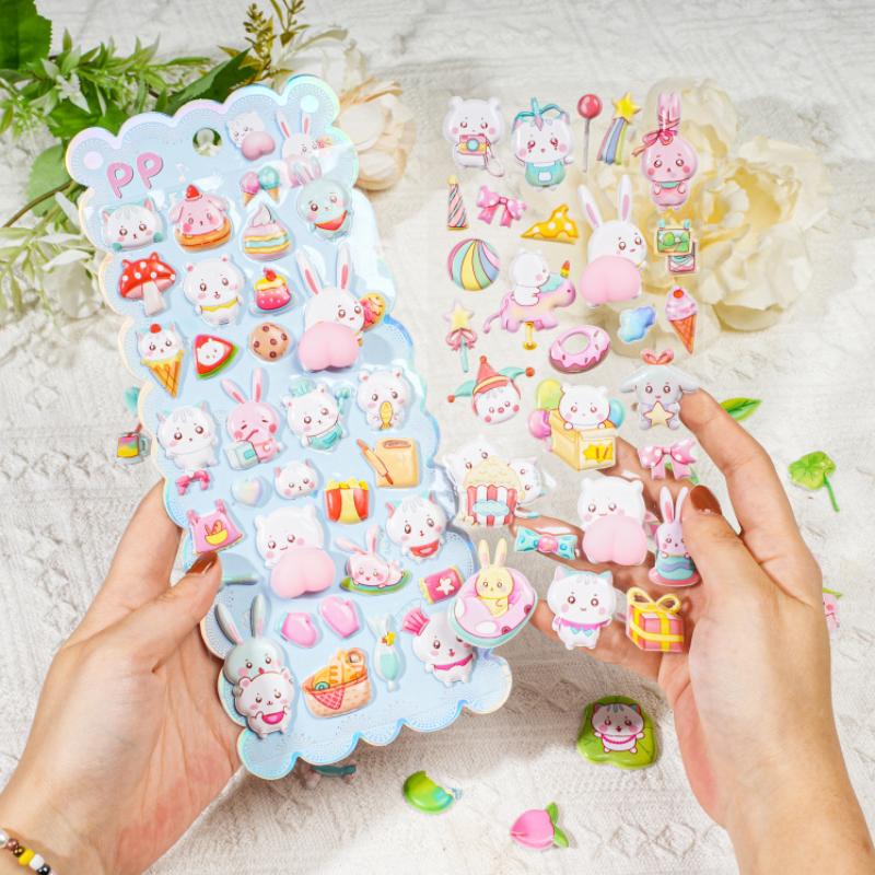 1Pcs Cartoon Animals Soft Puffy Butt 3D Stickers Diy Scrapbooking Journal Phone Case Decoration Sticker School Office Supplies