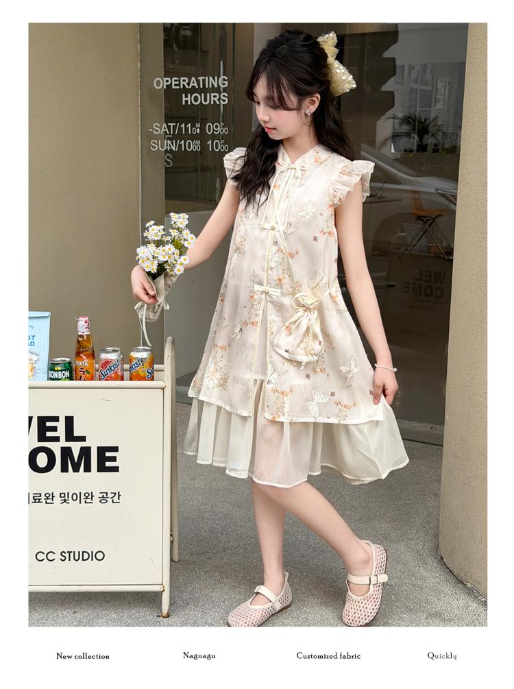 Girls' dress cheongsam dress 2026 new summer children's mid to large children's stylish little girls' dress princess dress