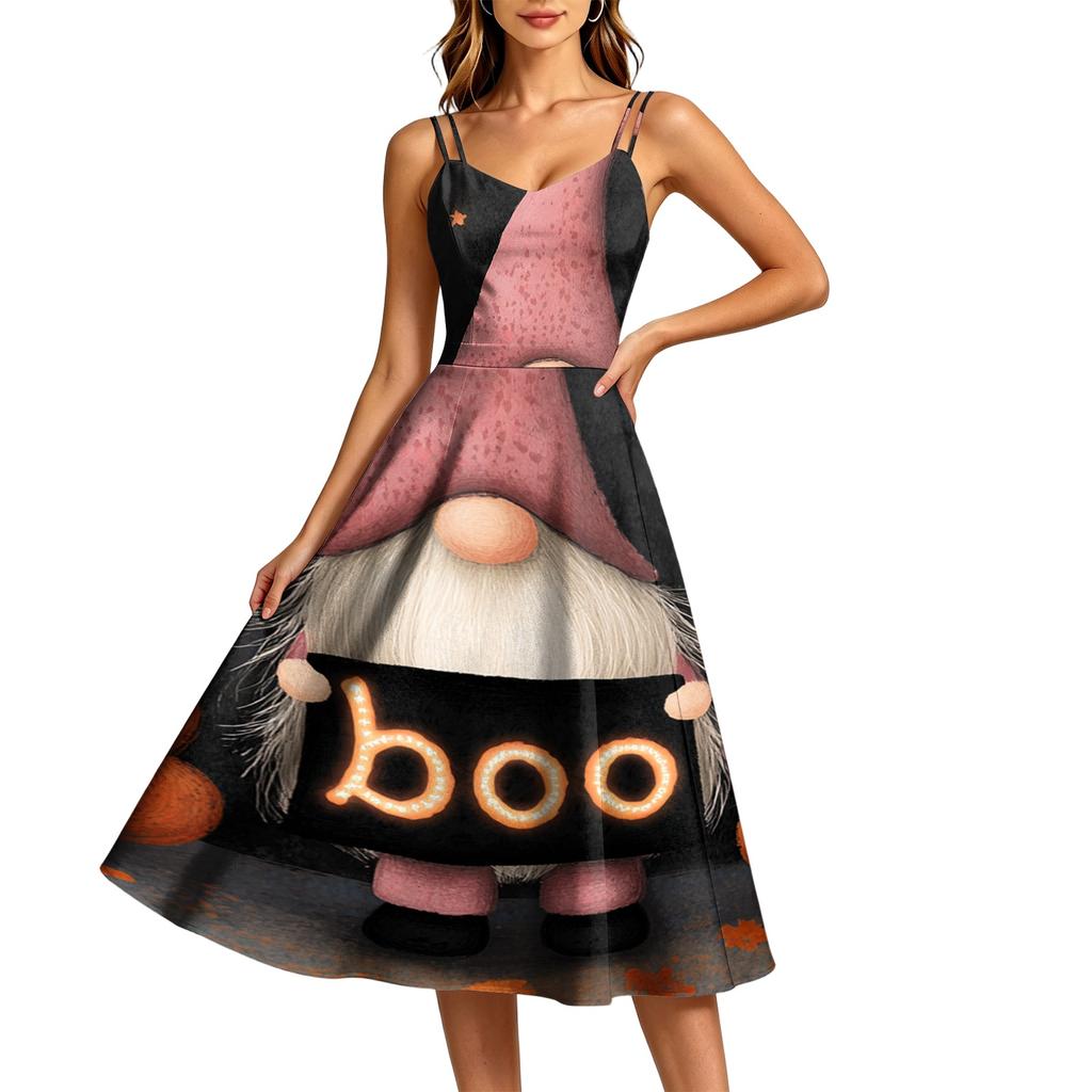 Women's Casual Halloween Print Round Neck Sleeveless Dress for Holiday Party