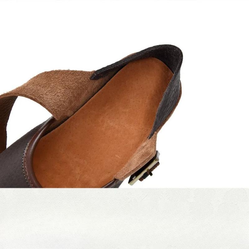 Johnature Retro Genuine Leather Soft Soled Shallow Women's Shoes Versatile Belt Buckle Round Toe Flat Shoes