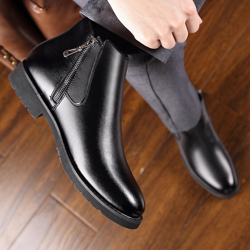 Fashion Winter Leather Velvet Warm Cotton Shoes for Men Fashion Soft Sole Men's Leather Boots New Designer Non-slip Ankle Boots Male