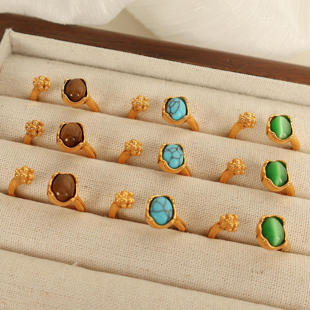 Ins Hot-selling Opal Bud Ring for Women, High-end Open Titanium Steel Jewelry.