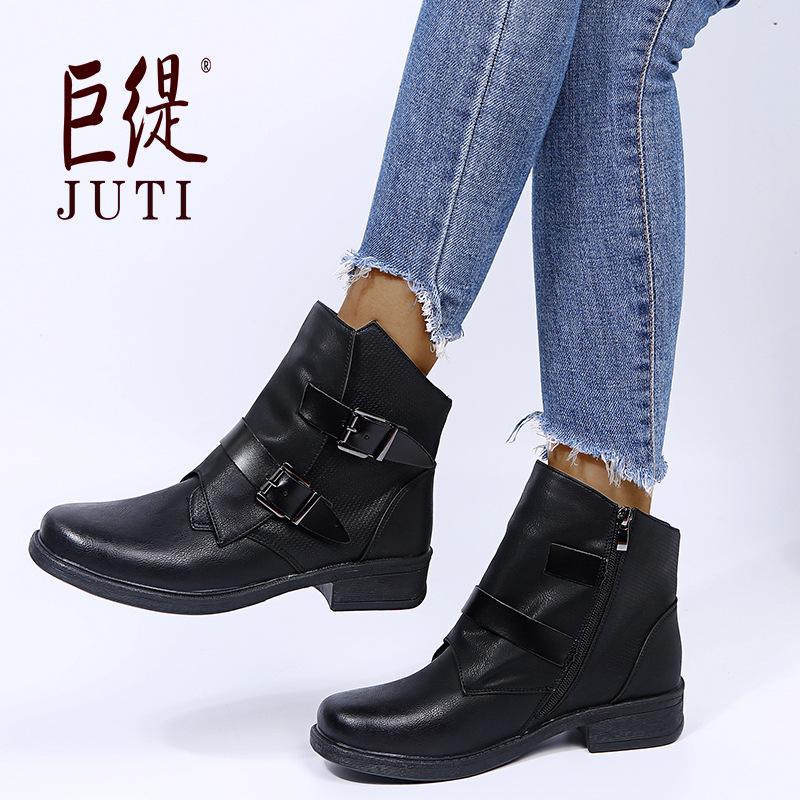 

2020 Juti autumn and winter new women s boots wish Amazon independent station retro side zipper large size women s leather boots 35 чёрный