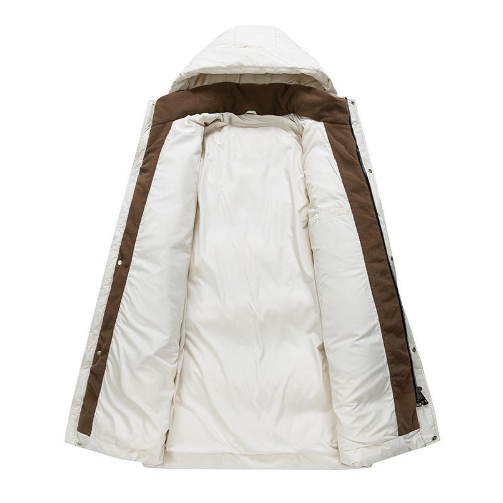 Down jacket men's medium and long, white duck down hooded couple's coat tide